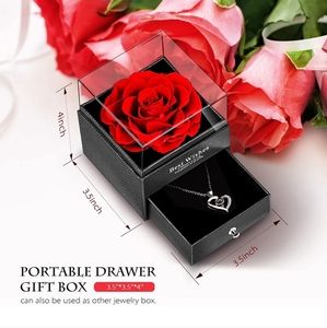 Preserved Rose with Heart Necklace I Love You in 100 Languages 